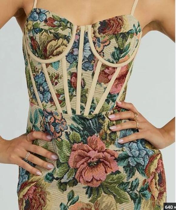 Fashion Nova Dresses & Skirts - NWT Fashion Nova Floral Tapestry Corset Mini Dress Ren Faire Cottage Bodycon